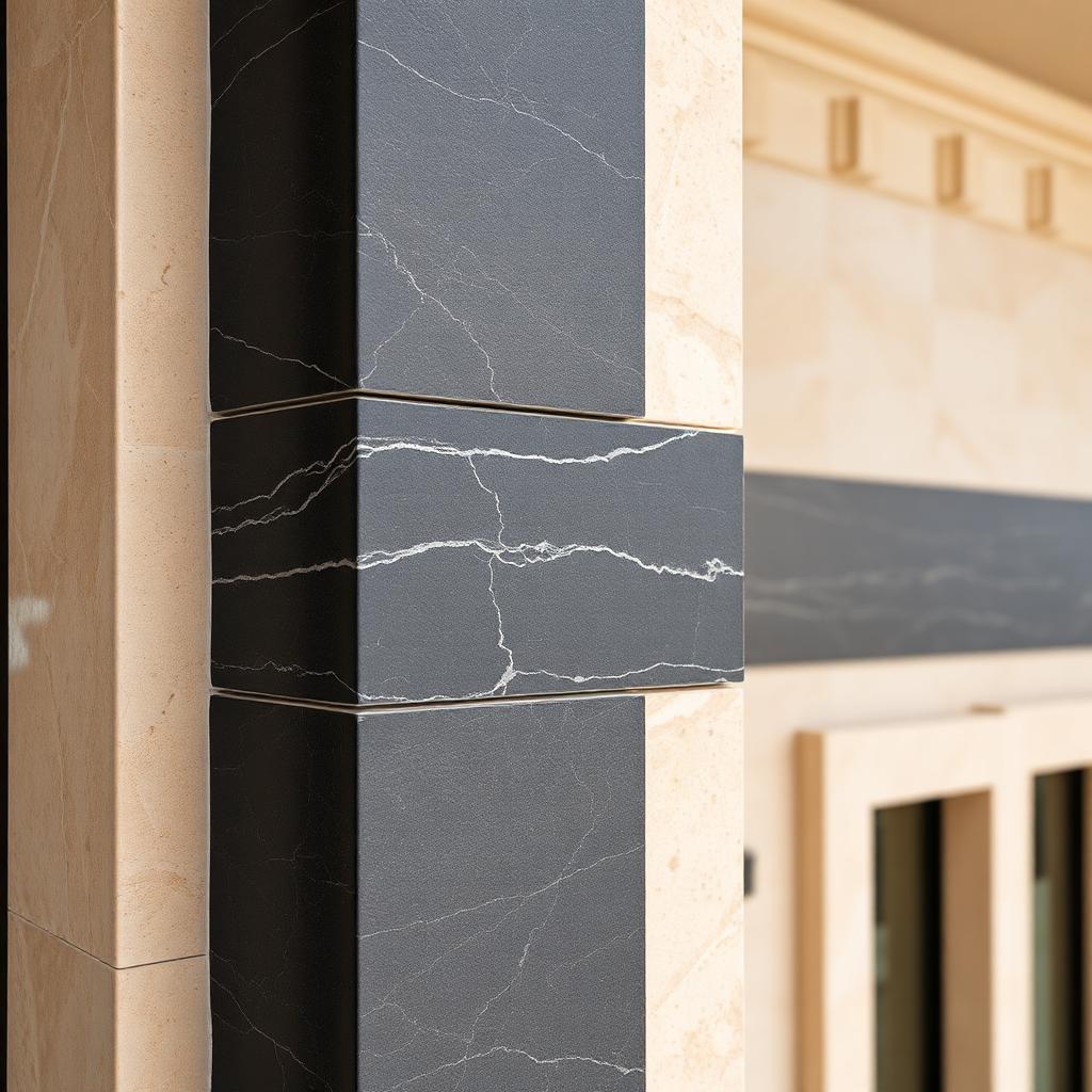 Flamed basalt feature wall with concealed lighting