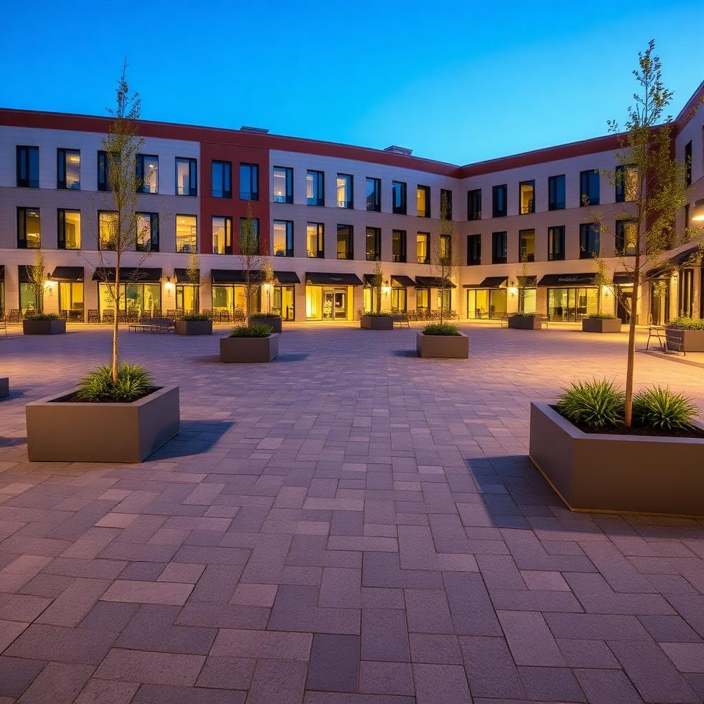 Flamed grey granite plaza paving