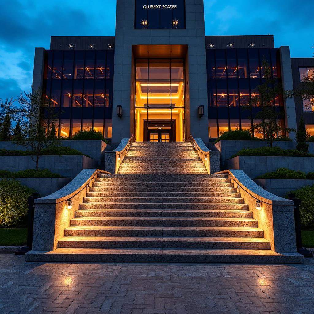 Flamed granite monumental staircase