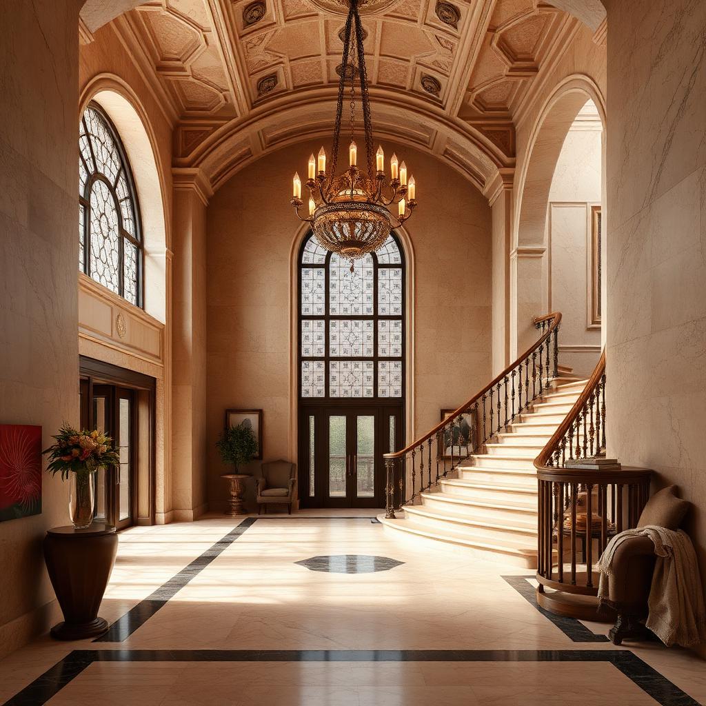Jerusalem stone lobby with grand staircase