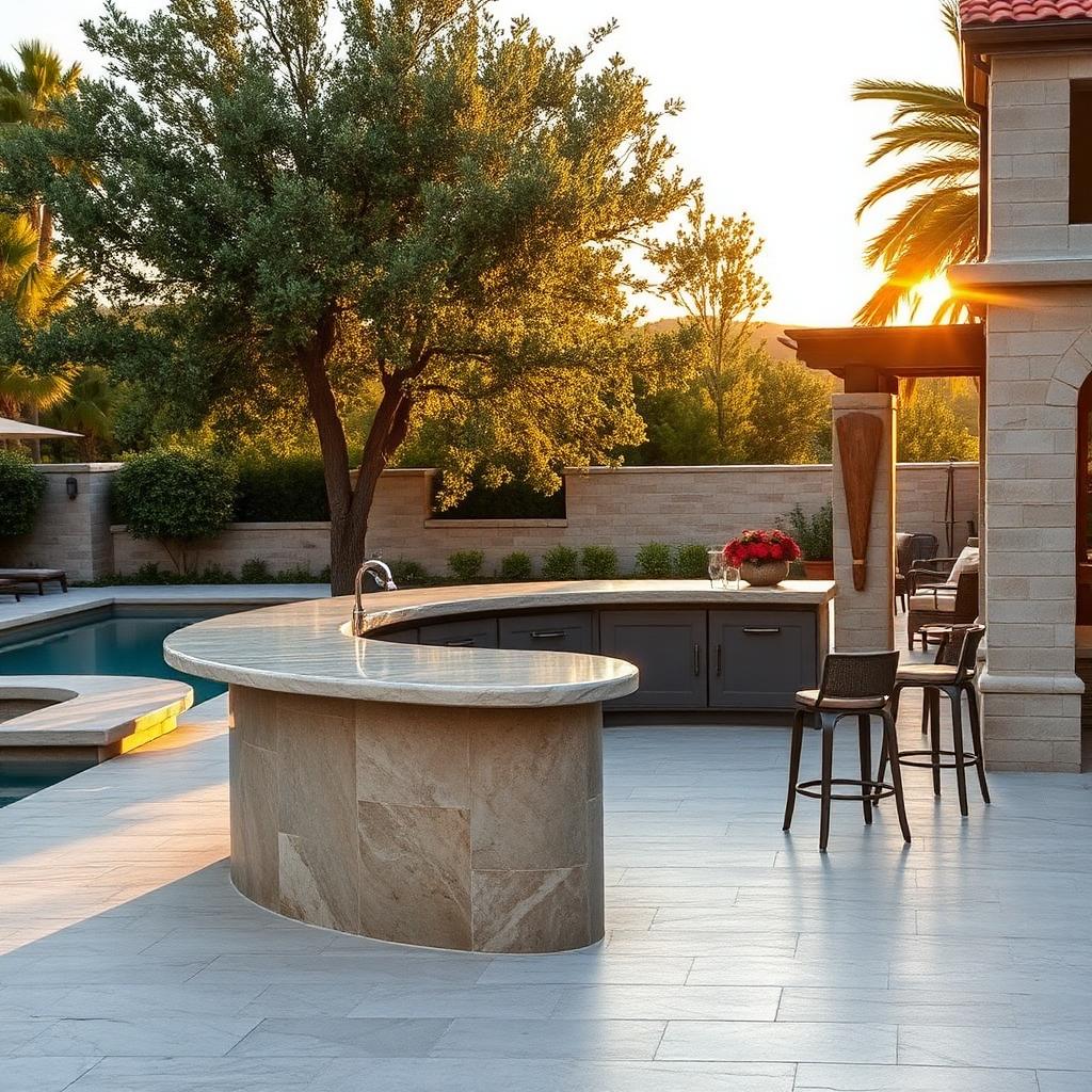 Stone BBQ island & seating