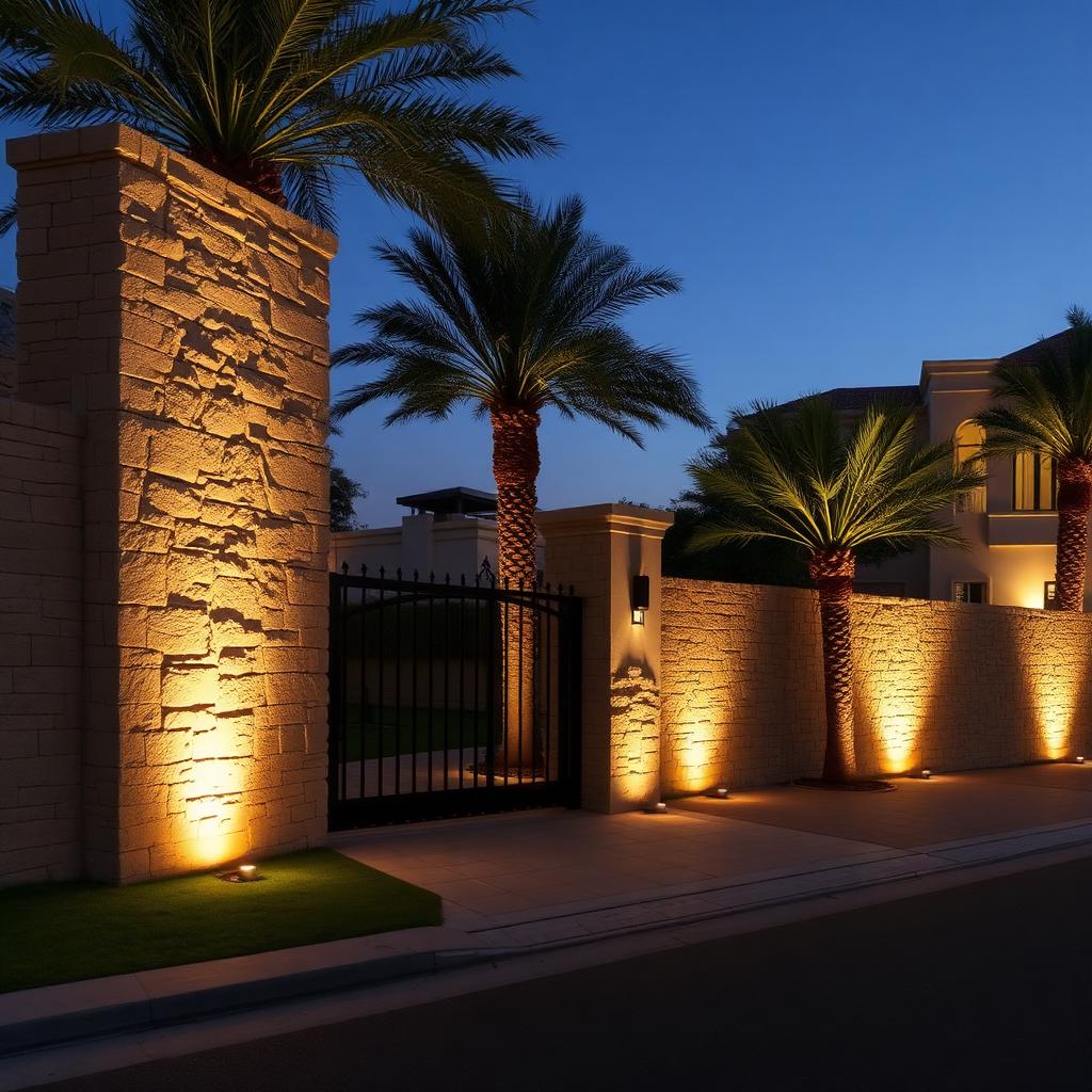 Estate perimeter at dusk