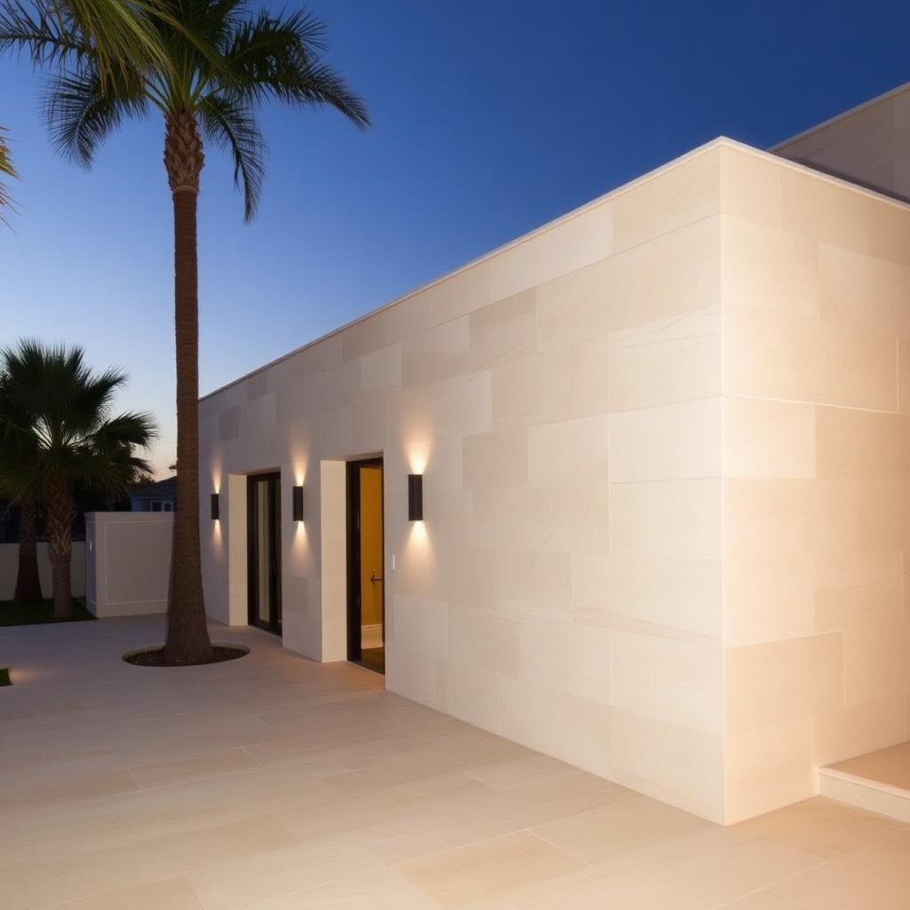 Honed limestone villa elevation