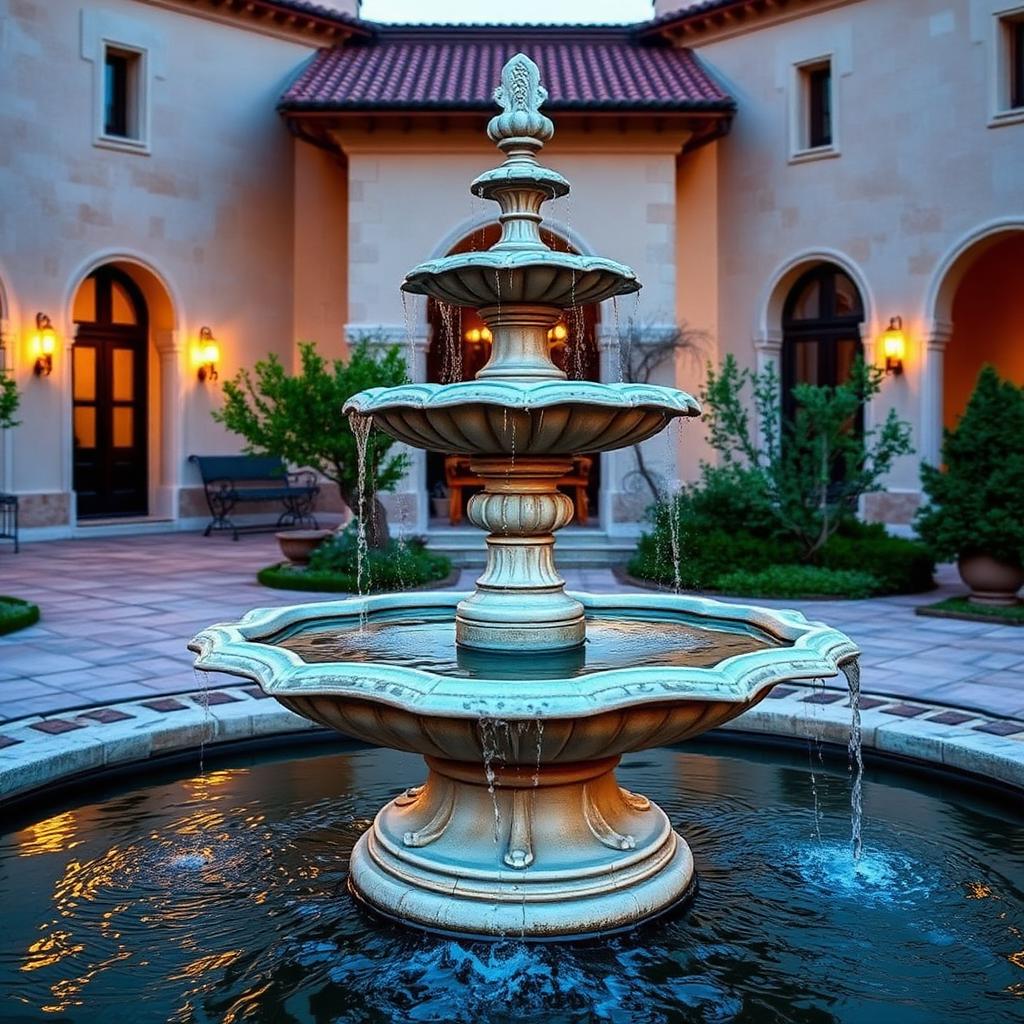 Courtyard fountain in Syrian stone