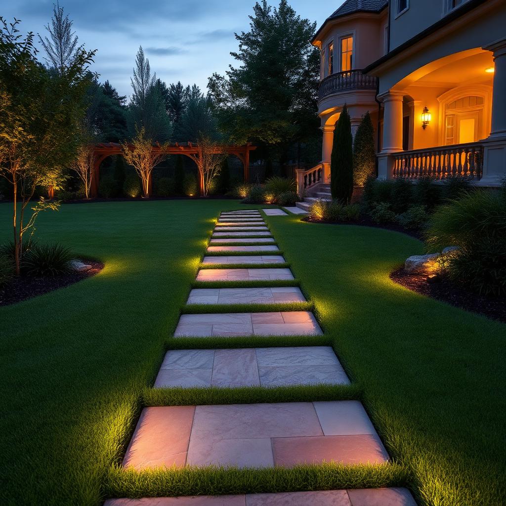 Linear stone path at sunset