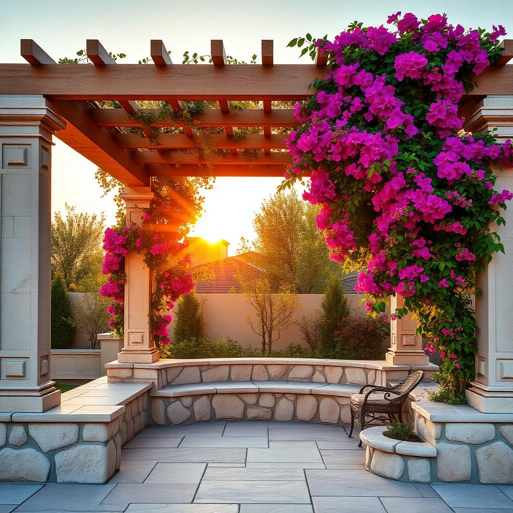 Garden pergola in travertine