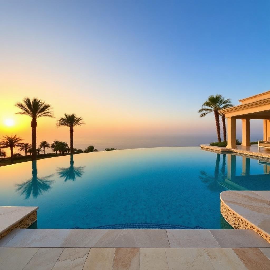 Pool deck in cross-cut travertine