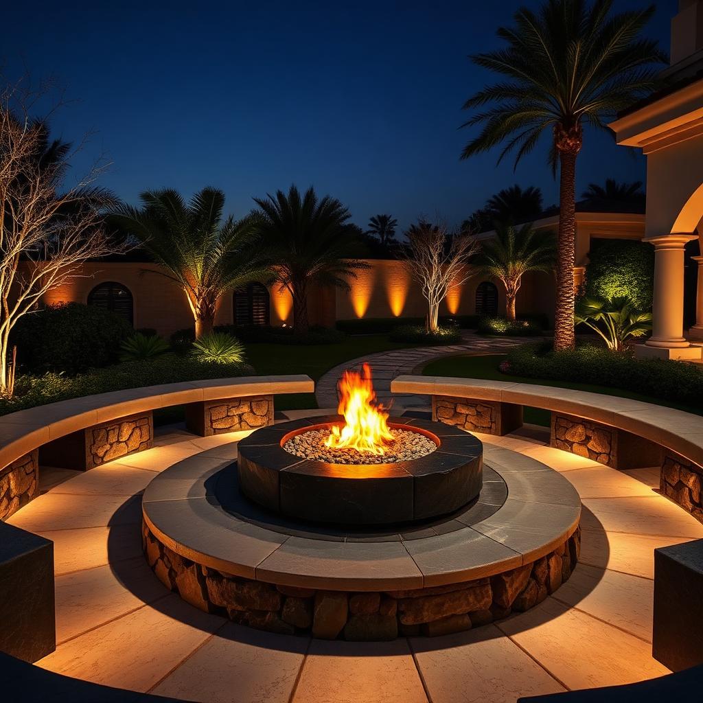 Lit seating at dusk