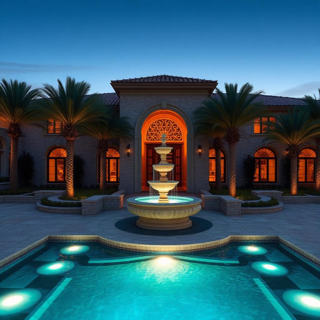 Garden, pool & fountain together