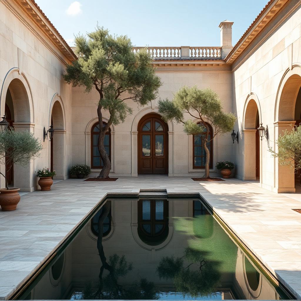 Limestone courtyard with reflecting pool