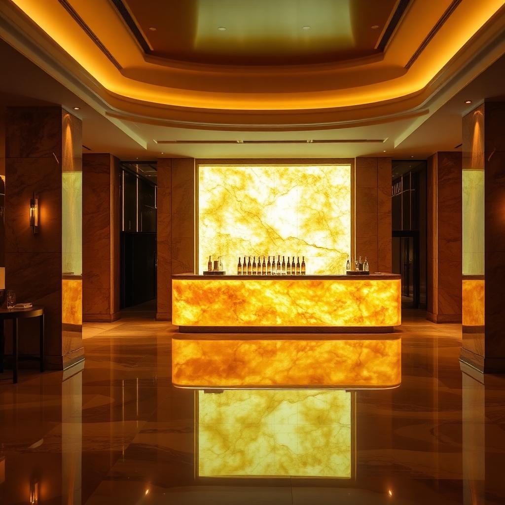 Backlit honey onyx bar front