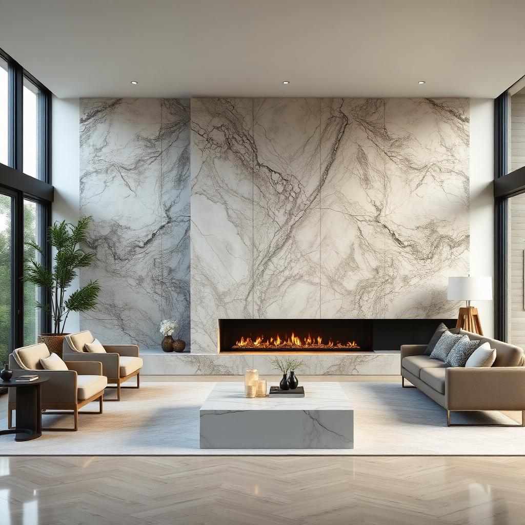 Patagonia quartzite feature wall with fireplace