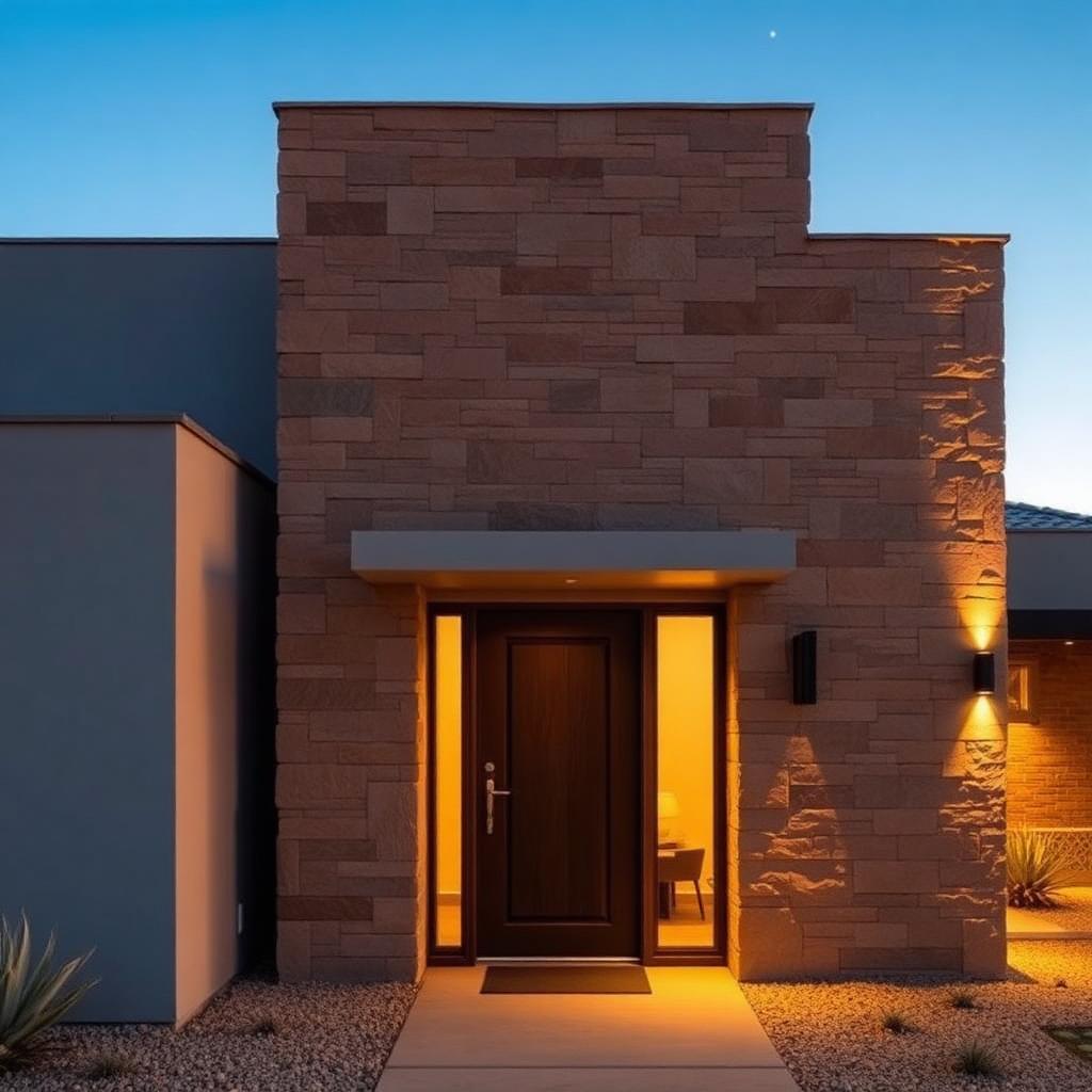 Split-face sandstone villa entrance