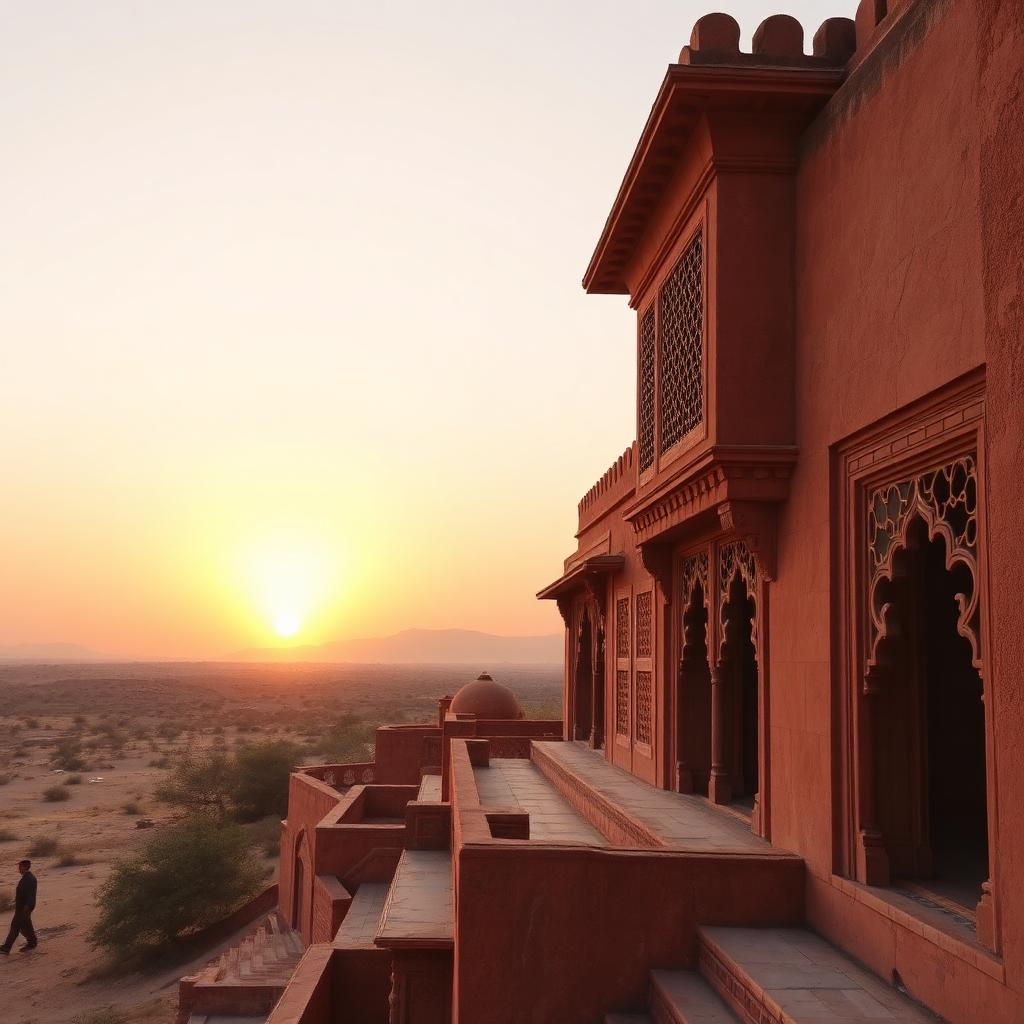 Rajasthani sandstone villa with carved jali screens