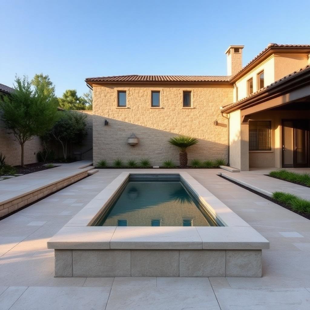 Silver travertine courtyard