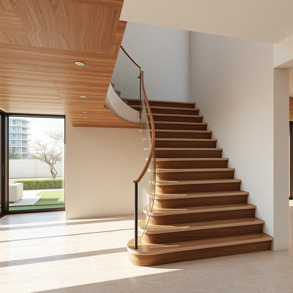 Cross-cut walnut travertine staircase
